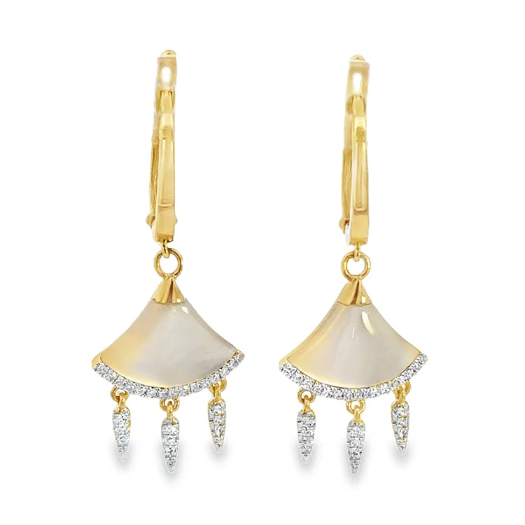 Best hoop earrings with sterling silver for an affordable and chic design-Mother -of-Pearl and Diamond Earrings, 14Kt