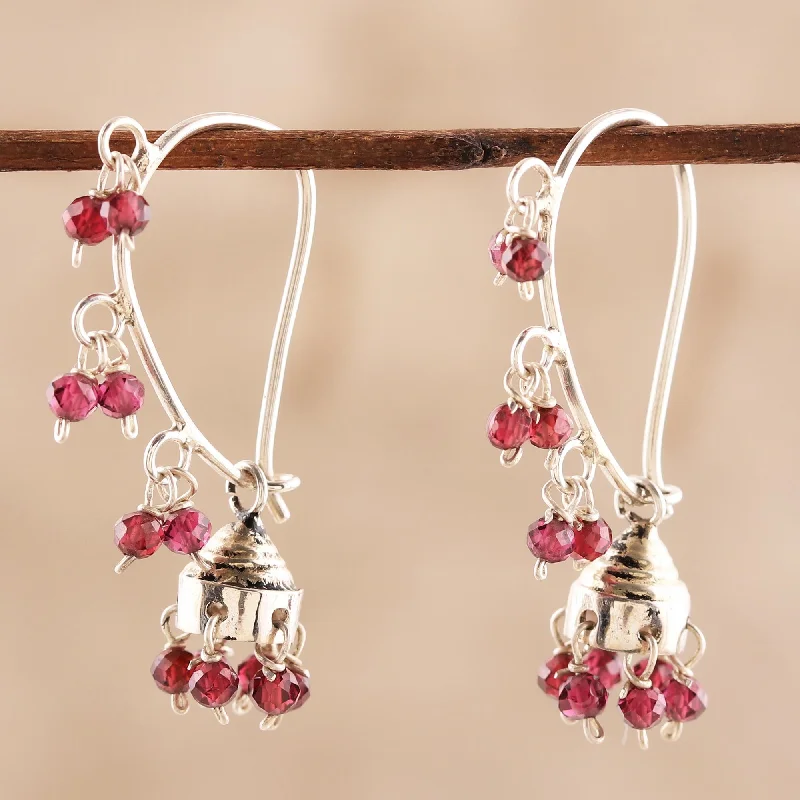 Best hoop earrings with geometric cuts for a sharp, modern appeal-Music Garnet & Silver Jhumki Style Chandelier Earrings