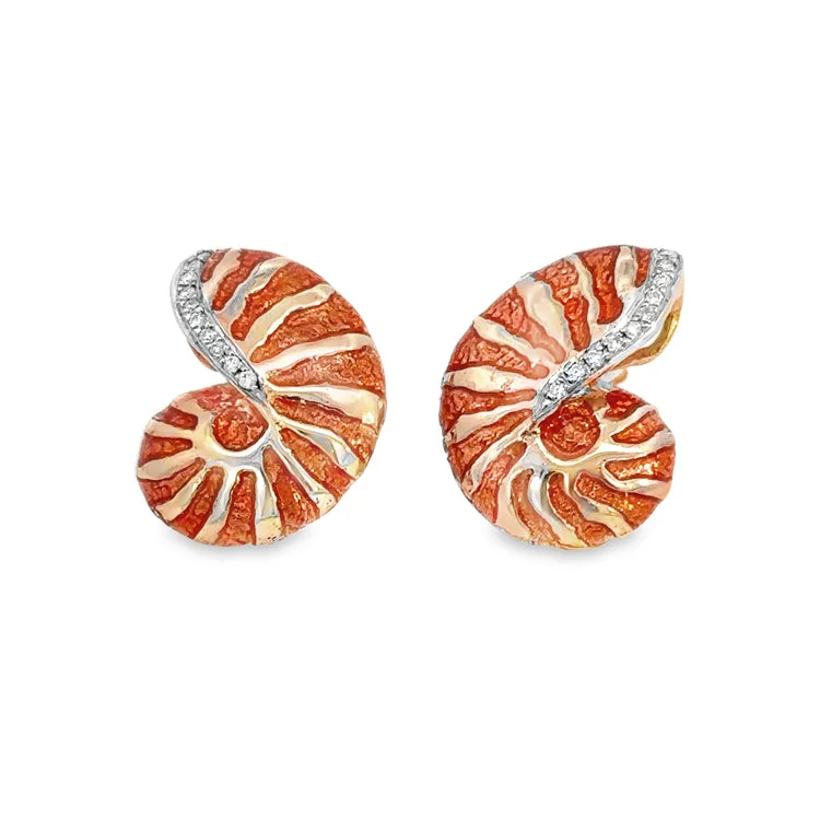 Hoop earrings with intricate designs for a unique and artistic appearance-Nautilus Earrings, 14Kt & Diamonds, Enamel