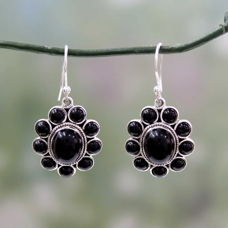 Hoop earrings with satin finishes for a smooth and elegant appearance-Night Drama Onyx & Silver Dangle Earrings