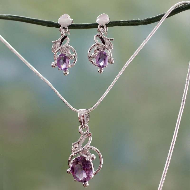 Hoop earrings with stacked layers for a bold and textured design-Wisteria Amethyst Jewelry Set