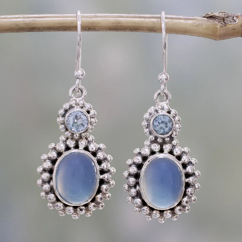 Best hoop earrings with satin ribbons for a soft, feminine appearance-Ocean Dots Chalcedony Topaz & Silver Earrings