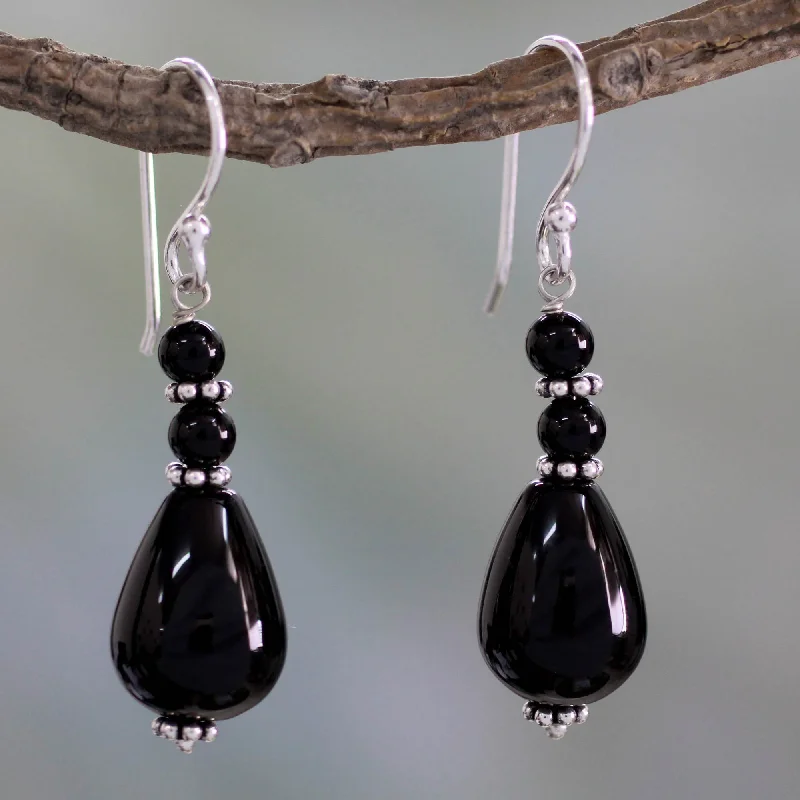 Hoop earrings with cut-out designs for a creative and lightweight effect-Onyx & Sterling Silver Beaded Earrings