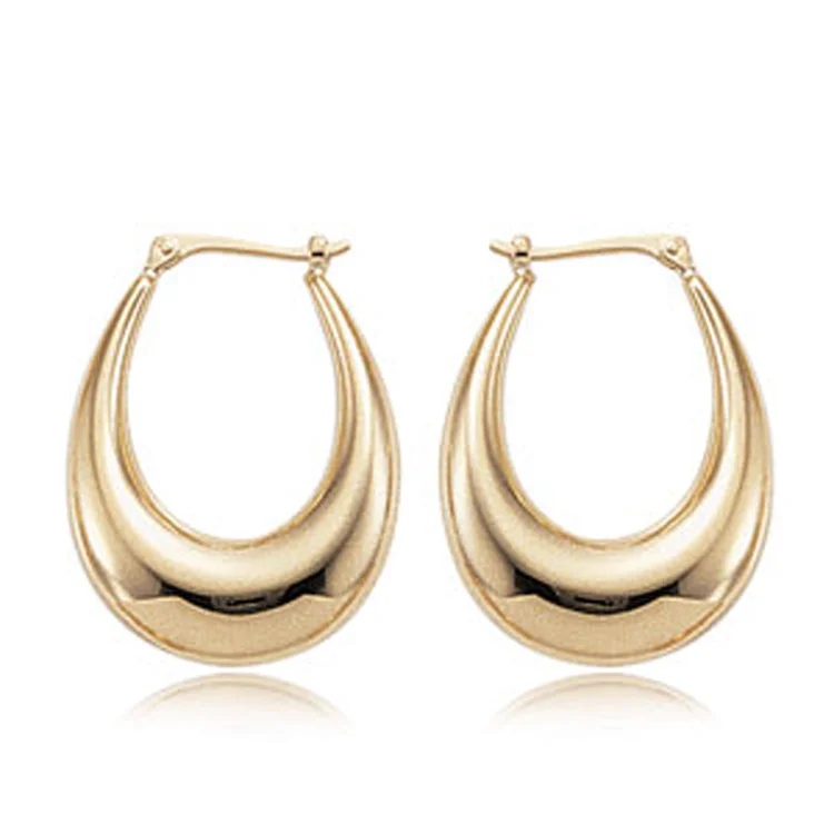 Best hoop earrings with Swarovski crystals for added sparkle and luxury-Tapered Oval Puffed Hoop Earrings, 14Kt