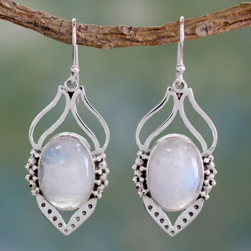 Best hoop earrings with enamel details for a colorful and modern look-Passion Leaf Moonstone Dangle Earrings