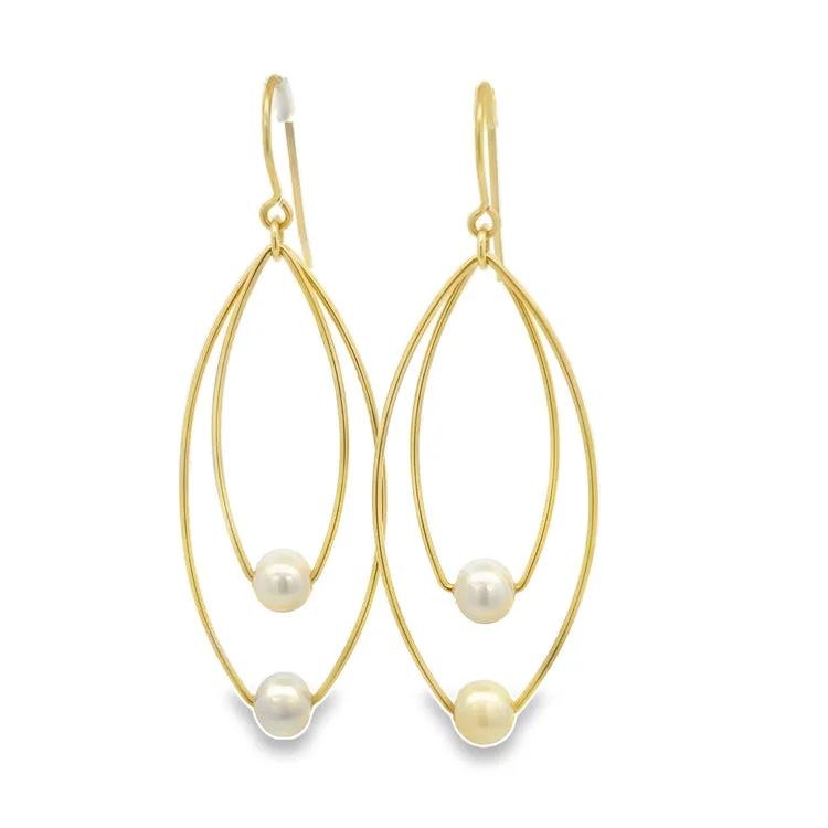 Hoop earrings with faceted crystals for added sparkle and shine-Pearl Earrings, 14Kt