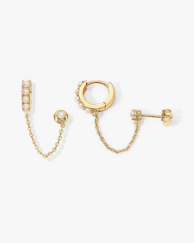 Best hoop earrings with vintage-style detailing for a nostalgic and timeless look-Pearled Chained Huggie Hoop with Stud