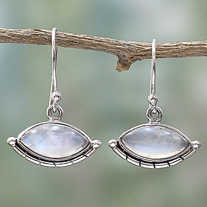 Hoop earrings with oversized designs for a bold, fashion-forward statement-Protective Eyes Rainbow Moonstone Dangle Earrings