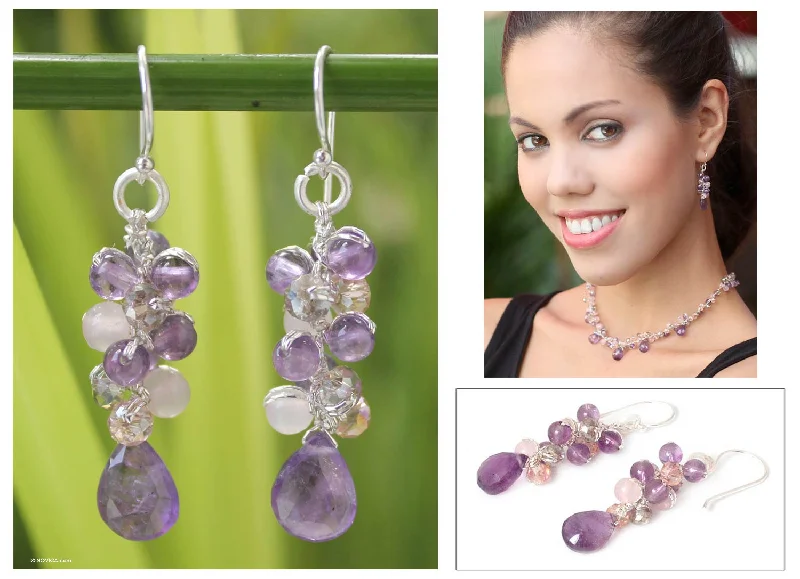 Hoop earrings with intricate designs for a unique and artistic appearance-Purple Pink Glam Beaded Earrings