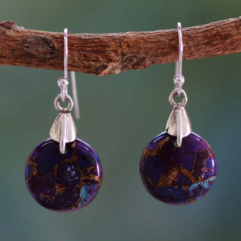 Best hoop earrings with geometric pendants for a modern, chic appeal-Purple Turquoise Moon & Sterling Silver Dangle Earrings