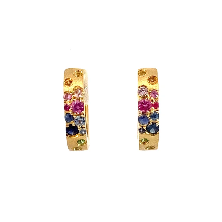 Best hoop earrings with enamel details for a colorful and modern look-Rainbow Sapphire Hoop Earrings, 14Kt