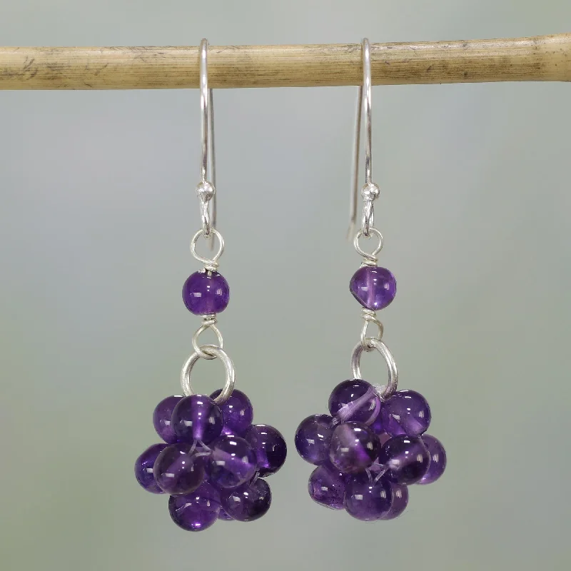 Classic hoop earrings with a thin profile for a sleek and subtle style-Regal Temptation Amethyst & Silver Beaded Earrings