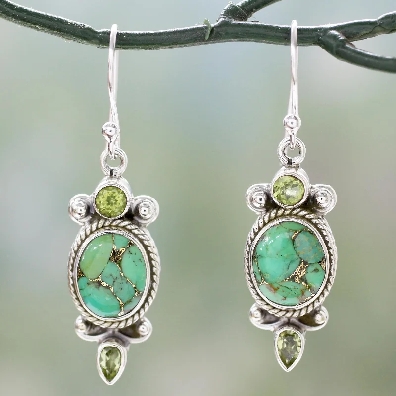 Best hoop earrings with lever-back closures for secure and easy wear-Resplendent in Green Turquoise & Silver Earrings