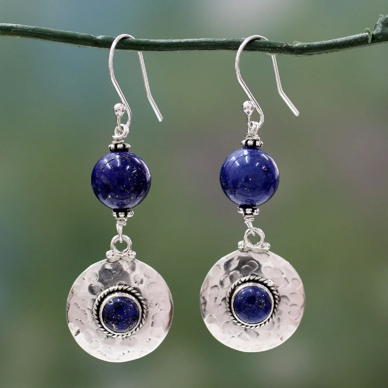 Hoop earrings with colorful beads for a fun and playful vibe-Royal Moonlight Lapis Lazuli & Silver Dangle Earrings