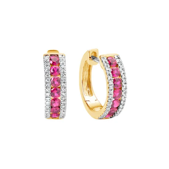 Small hoop earrings for a delicate and understated everyday wear-Ruby and Diamond Hoop Earrings