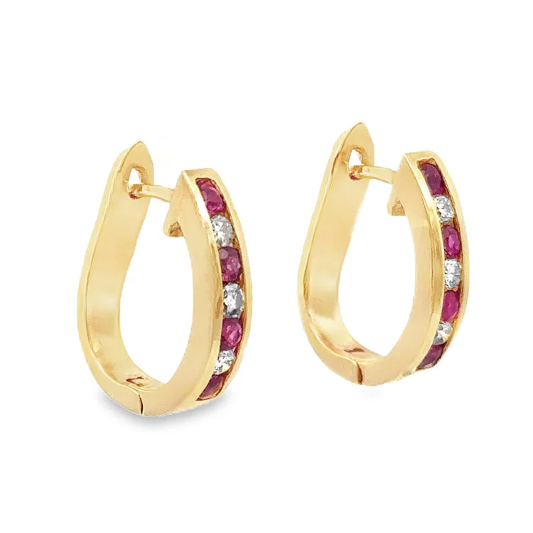 Hoop earrings with pearl accents for a chic and classic style-Ruby and Diamond Hoop Earrings, 14Kt