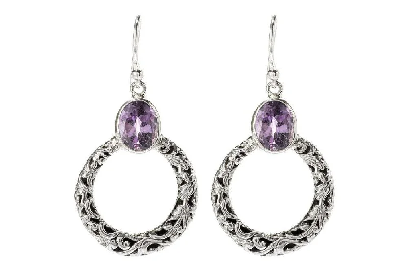 Hoop earrings with crescent moon shapes for a celestial and mystical appearance-Sacred Circle Earrings- Amethyst