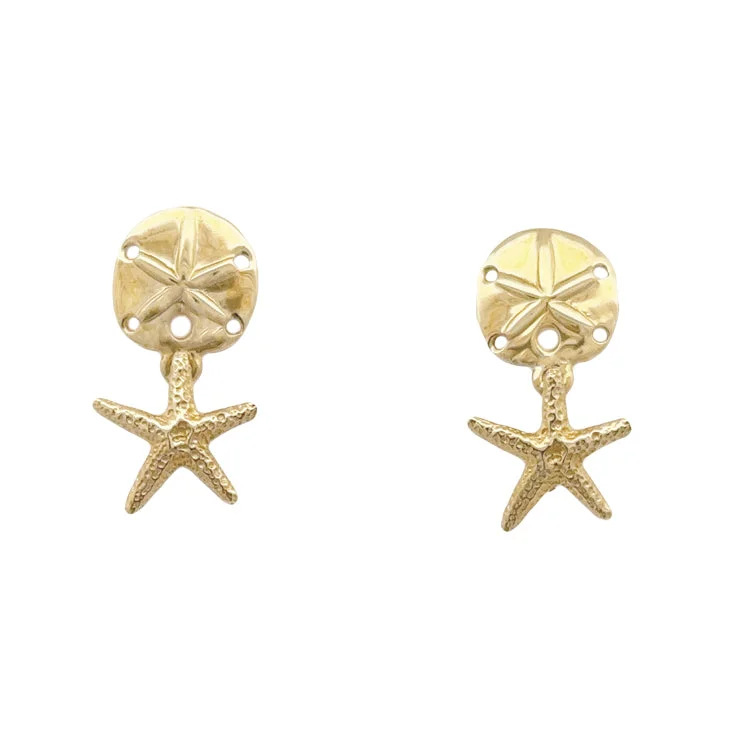 Hoop earrings with braided patterns for a detailed and textured finish-Sand Dollar and Starfish Earrings, 14Kt