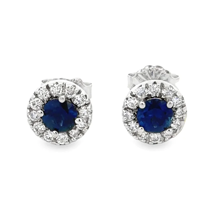 Hoop earrings with polished silver finish for a shiny, modern appeal-Sapphire and Diamond Earrings, 14Kt