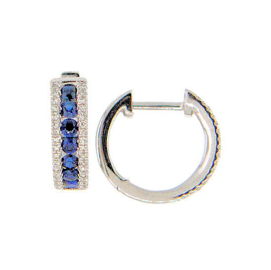 Hoop earrings with hammered textures for a boho-chic and rustic vibe-Sapphire and Diamond Hoop Earrings, 14Kt