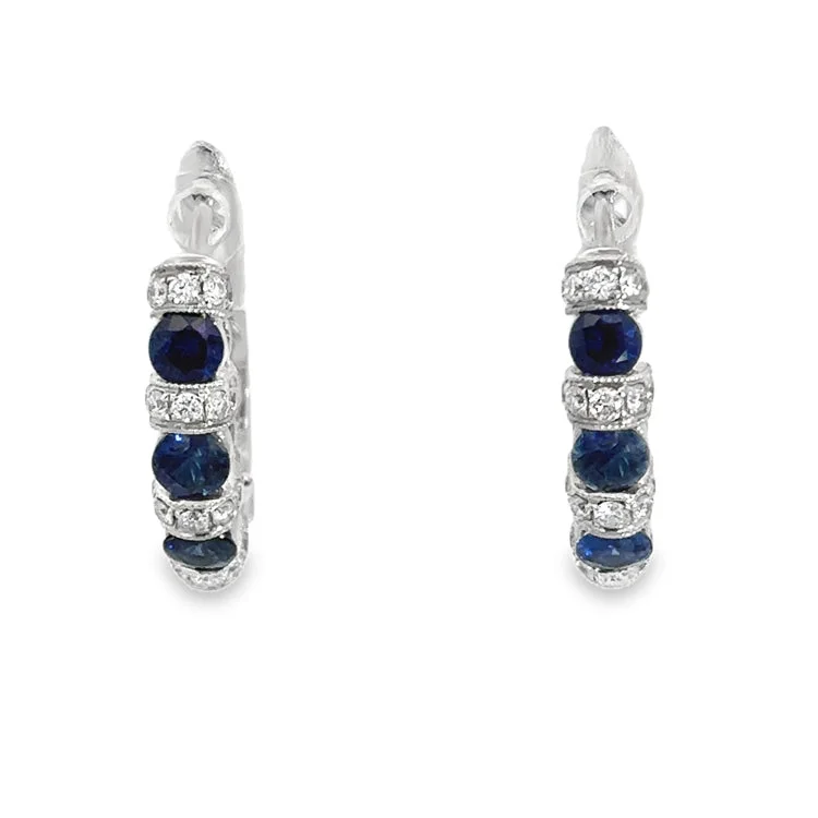 Hoop earrings with a chunky design for a bold and trendy statement-Sapphire and Diamond Hoop Earrings, 18Kt