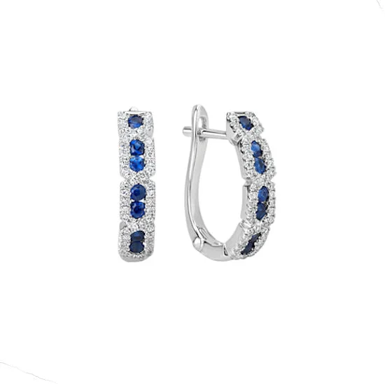 Small hoop earrings for a delicate and understated everyday wear-Sapphire and Diamond Hoop Earrings, 14kt