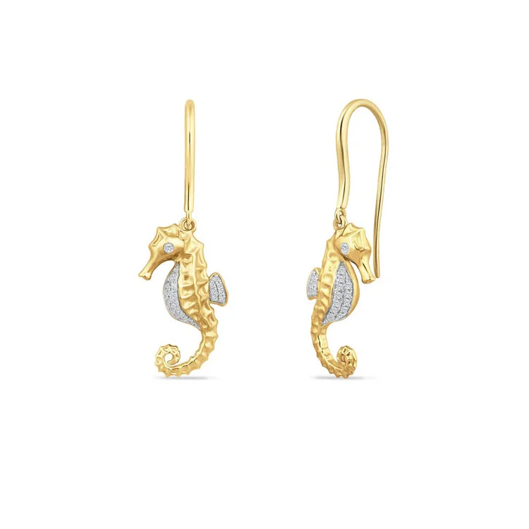 Hoop earrings with open designs for a modern, lighthearted vibe-Seahorse Earrings, 14Kt