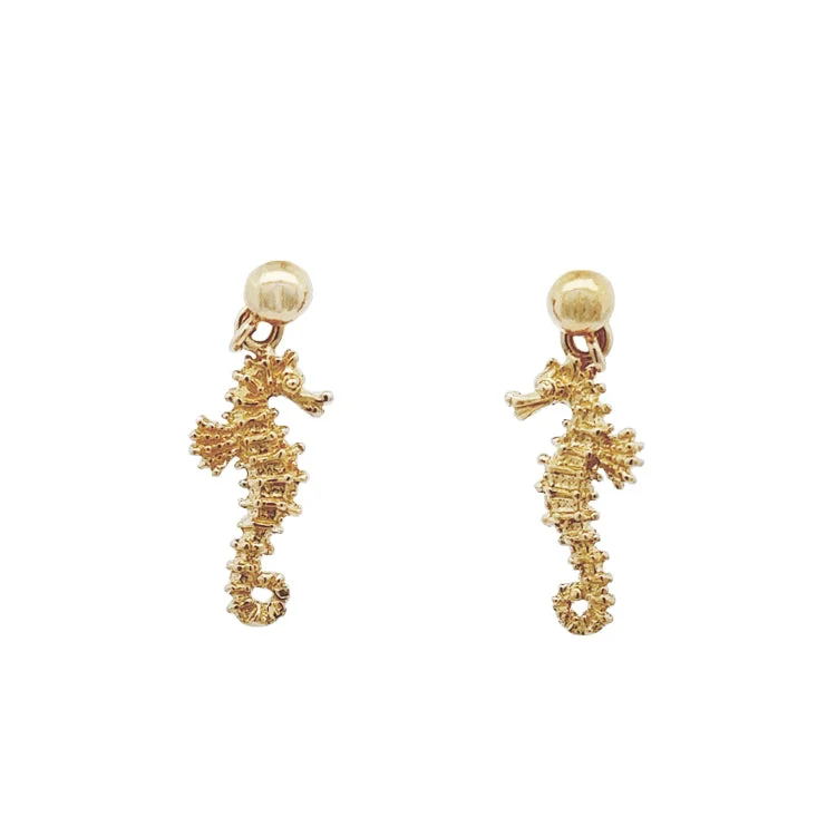 Hoop earrings with braided patterns for a detailed and textured finish-Seahorse Earrings, 14Kt