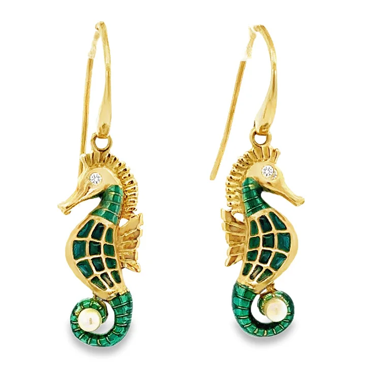 Hoop earrings with abstract shapes for an artistic and creative touch-Seahorse Earrings, 18Kt