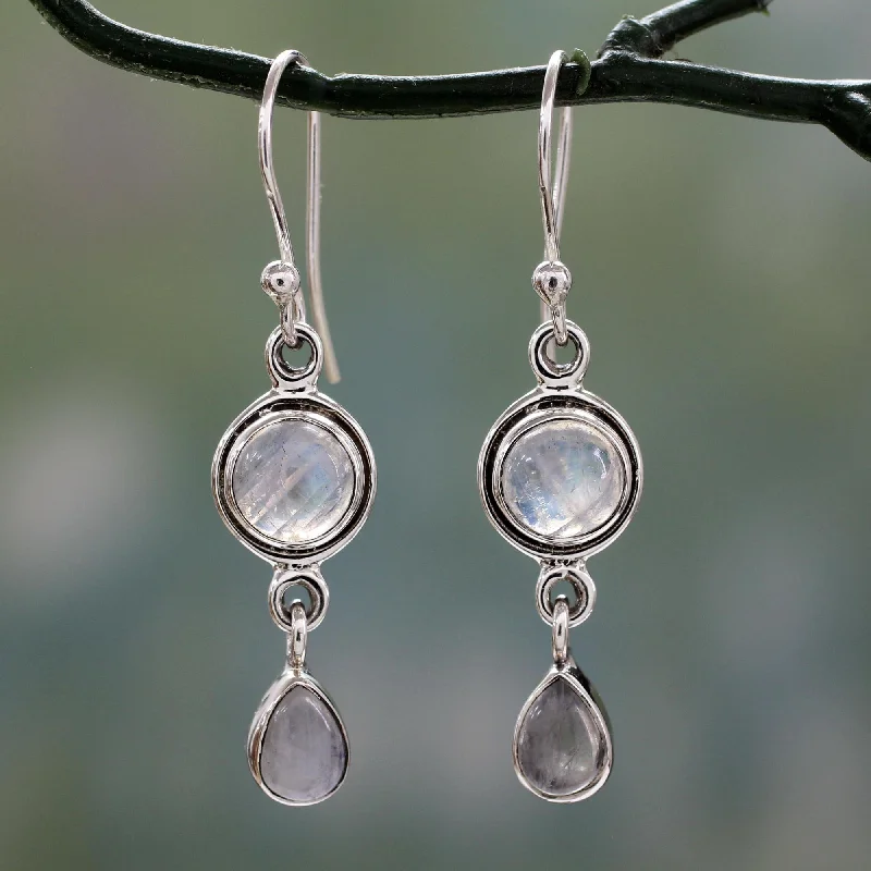 Hoop earrings with a matte black finish for a sleek, edgy vibe-Shimmer Moonstone Sterling Silver Dangle Earrings