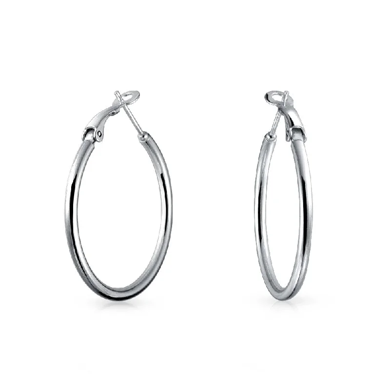 Best hoop earrings with Swarovski crystals for added sparkle and luxury-Simple Polished Hoop Huggie Earrings Sterling Silver 1.4 Inch Diameter