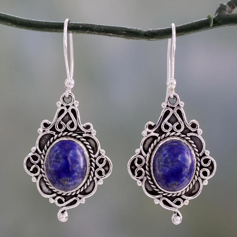 Best hoop earrings with stacked layers for a dimensional and bold look-Sky Symphony Lapis Lazuli Oval Dangle Earrings