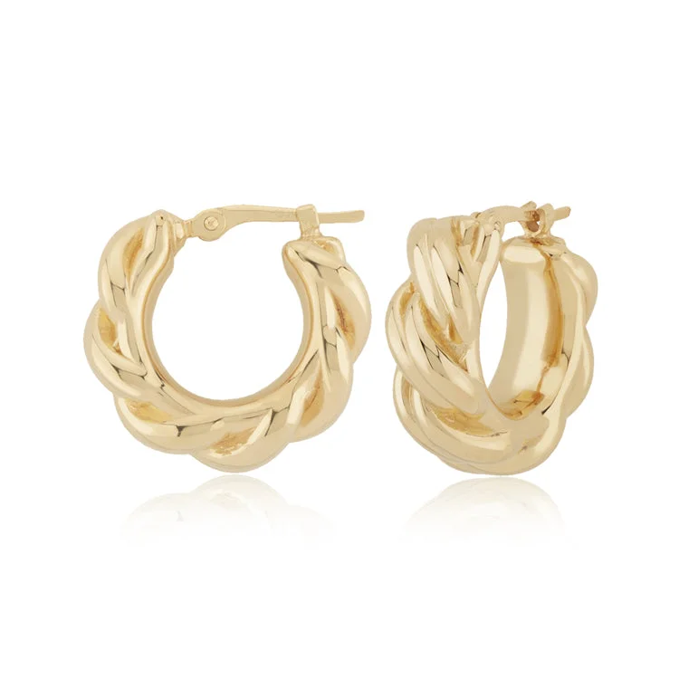 Hoop earrings with snake print designs for an edgy, wild appearance-Small Knotted Hoop Earrings, 14Kt