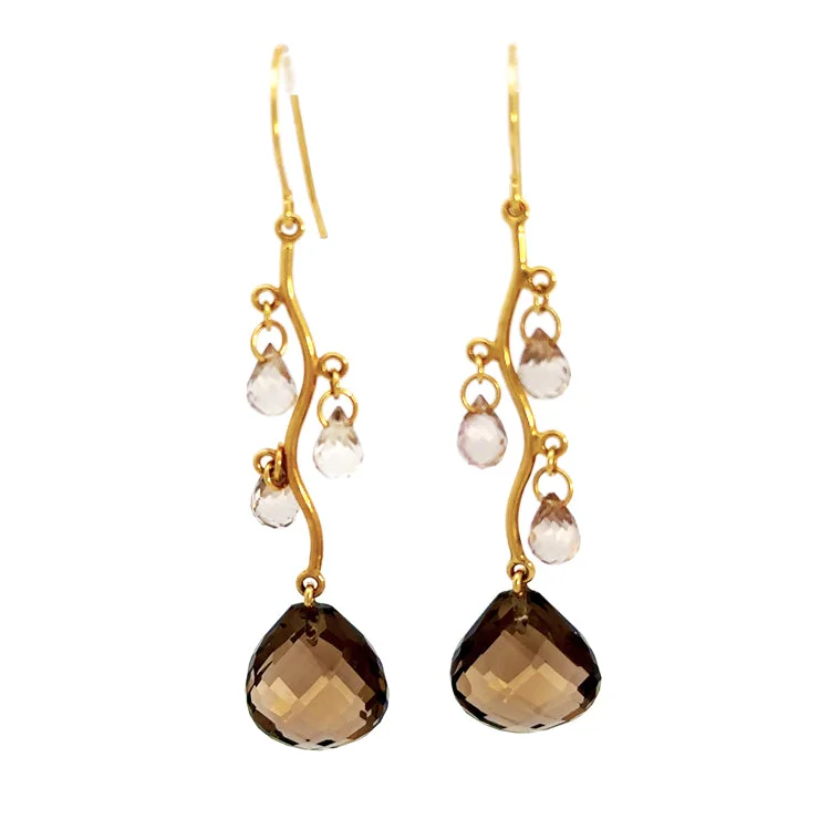 Hoop earrings with faceted crystals for added sparkle and shine-Smokey Quartz Briolette Earrings, 14Kt