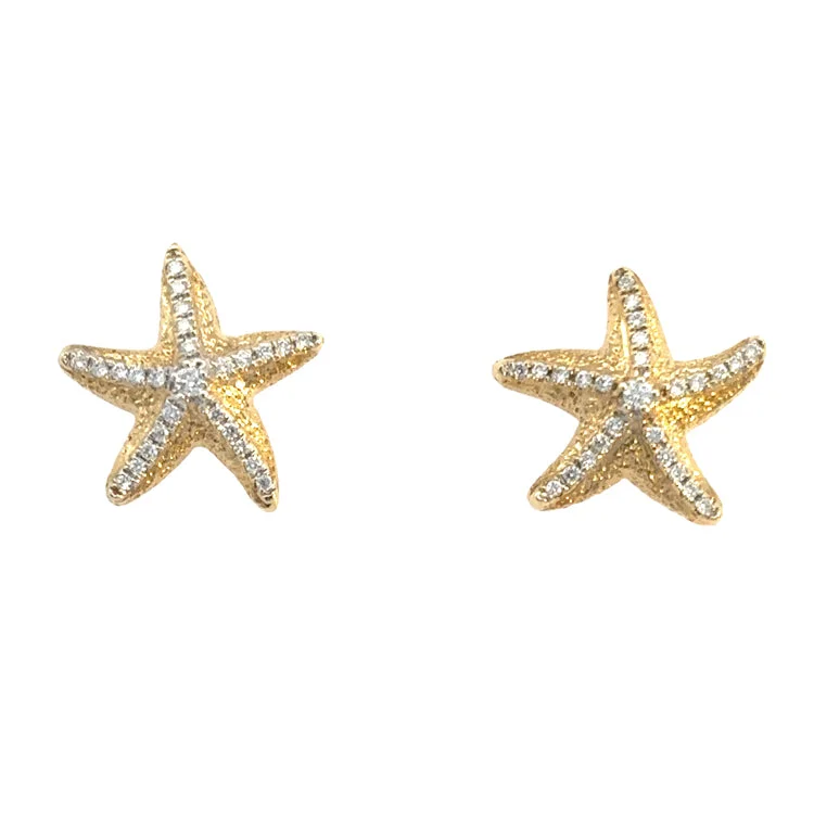 Hoop earrings with hammered textures for a boho-chic and rustic vibe-Starfish Earrings, 14Kt