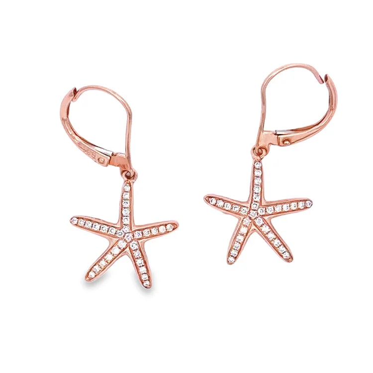 Best hoop earrings with textured silver for a rustic and organic finish-Starfish Earrings 14Kt Pink Gold