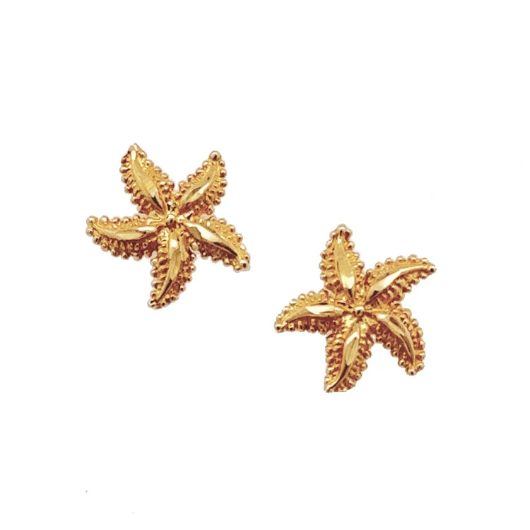 Hoop earrings with cut-out designs for a creative and lightweight effect-Starfish Earrings, 14Kt