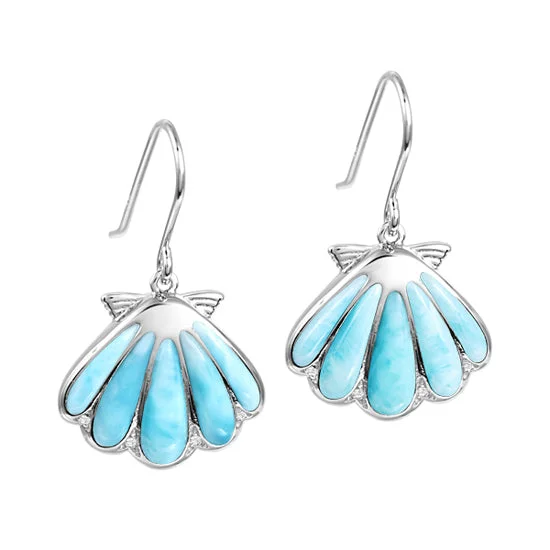 Hoop earrings with dangling charms for a playful and fun look-Scallop Shell Earrings, Sterling and Larimar