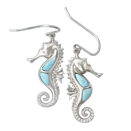 Best hoop earrings with twisted rope designs for a nautical-inspired style-Seahorse Earrings, Sterling & Larimar