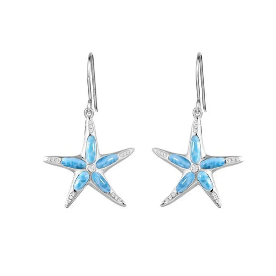 Best hoop earrings with snake chain details for a sleek and modern touch-Starfish Earrings, Sterling & Larimar