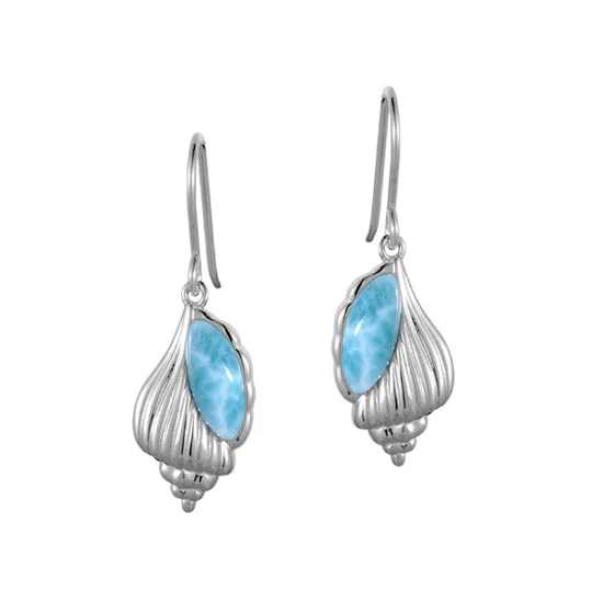 Hoop earrings with polished metal for a shiny and high-quality finish-Conch Shell Earrings, Sterling & Larimar