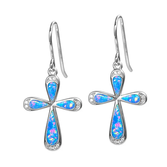 Hoop earrings with artistic filigree designs for an intricate, delicate finish-Sterling Opal Cross Earrings