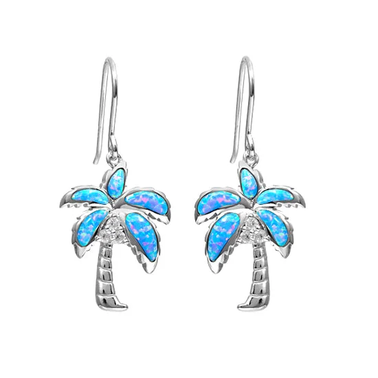 Best hoop earrings with matching bracelets for a coordinated jewelry set-Palm Tree Earrings, Sterling