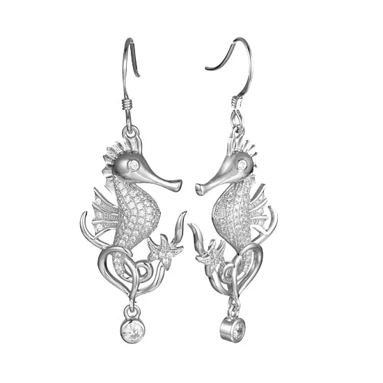 Hoop earrings with removable pendants for a versatile and customizable accessory-Seahorse Earrings, Sterling