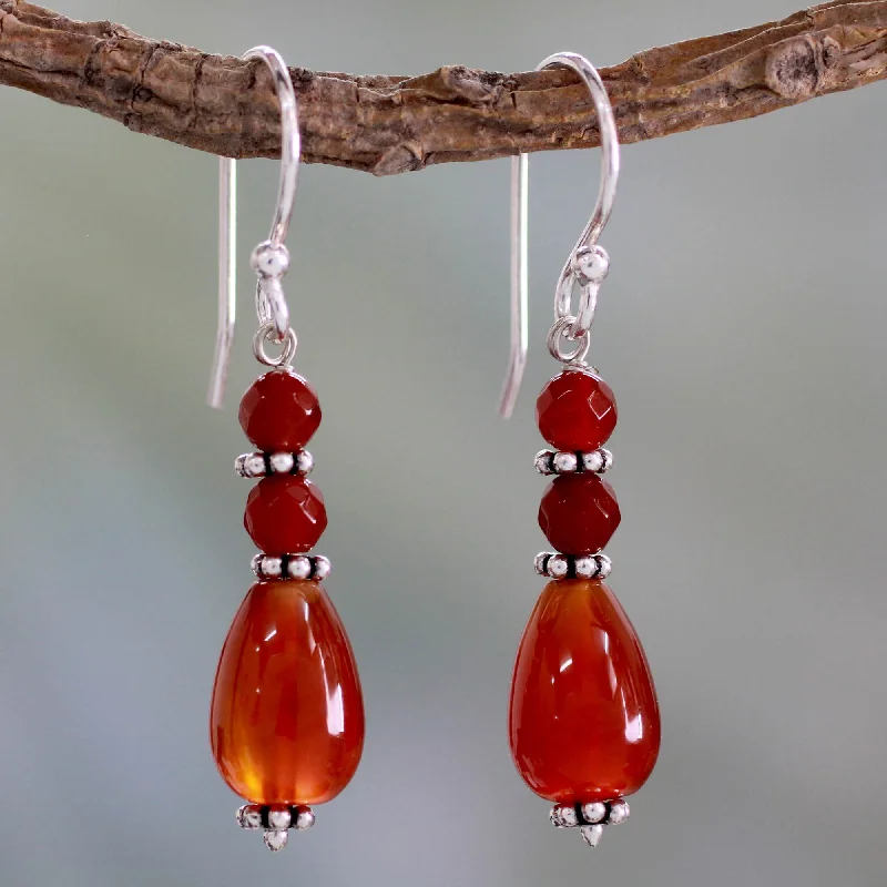 Hoop earrings with textured finishes for a vintage and classic style-Sterling Silver & Carnelian Beaded Earrings