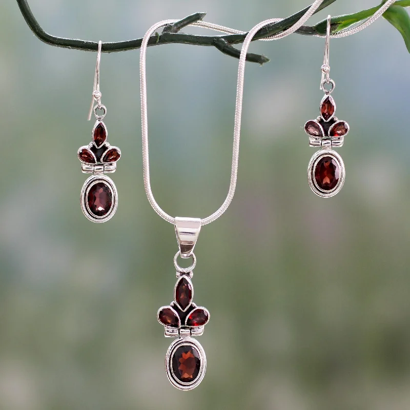 Best hoop earrings with vintage coins for a retro, antique-inspired style-Sterling Silver & Garnet Jewelry Set