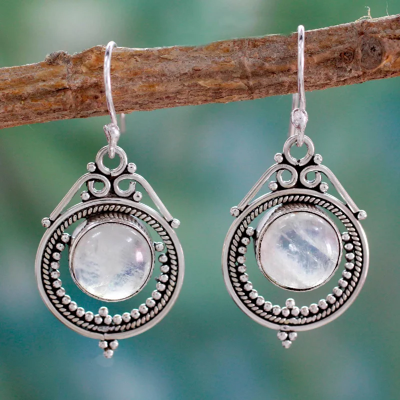 Hoop earrings with diamond-cut surfaces for added sparkle and shine-Sterling Silver Moonstone Dangle Earrings