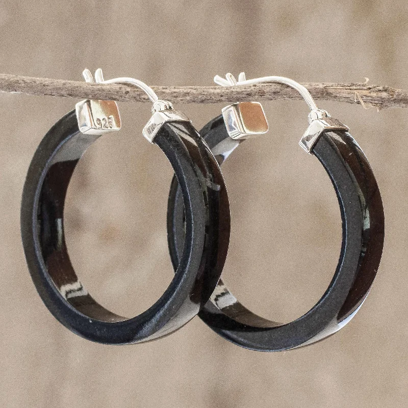 Hoop earrings with faceted crystals for added sparkle and shine-Synchronicity in Black Artisan Black Jade Hoop Earrings