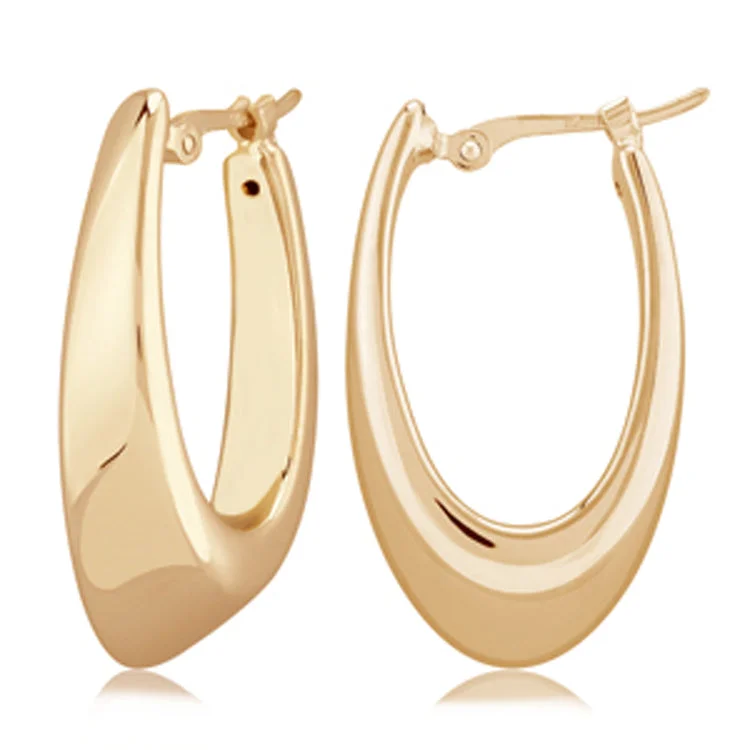 Hoop earrings with intricate designs for a unique and artistic appearance-Tapered Oval Hoop Earrings, 14Kt