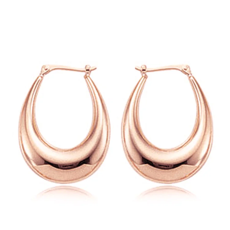 Best hoop earrings with cubic zirconia for a budget-friendly, dazzling look-Tapered Oval Puffed Hoop Earrings, 14Kt